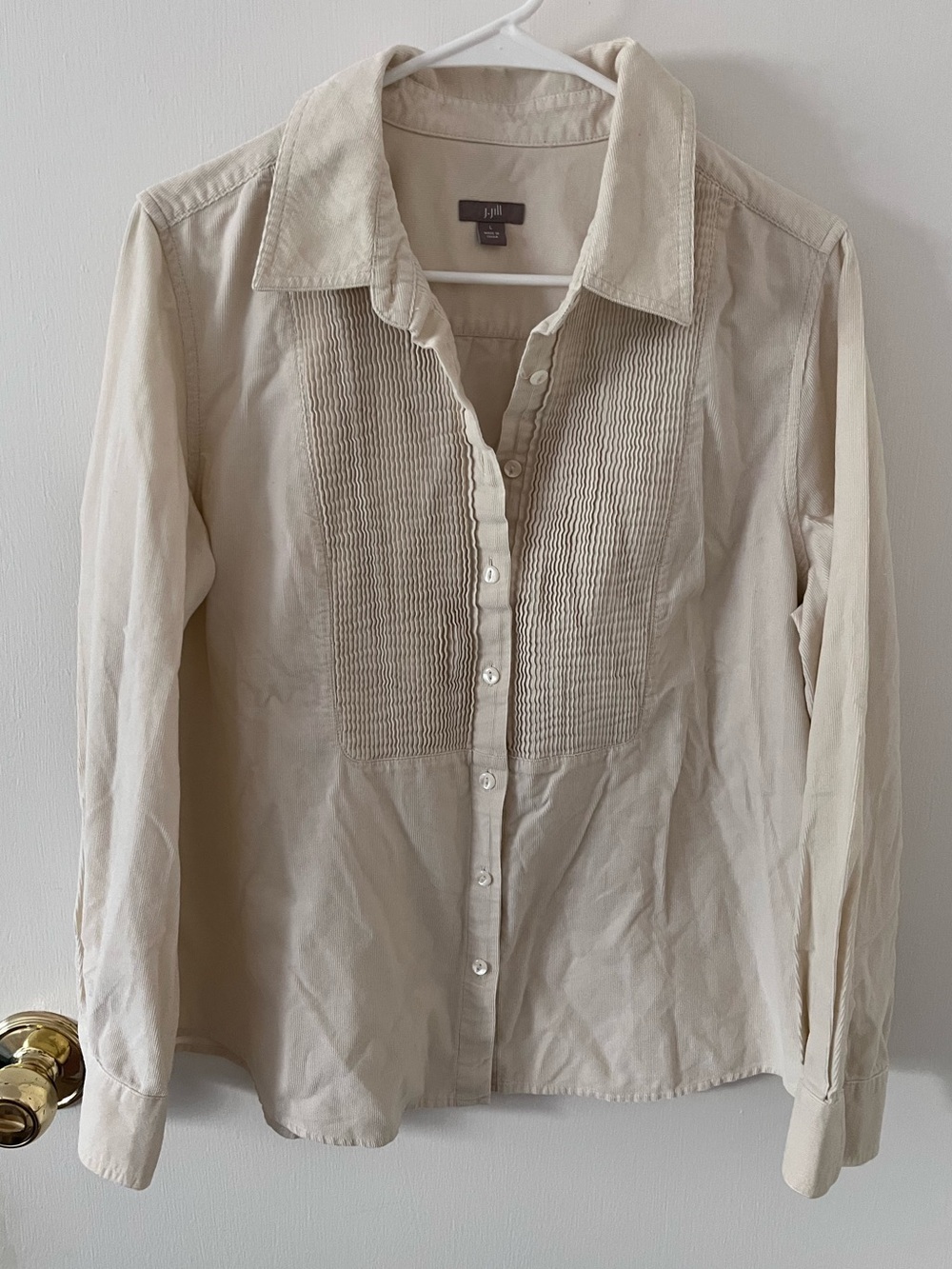 J. Jill Womens Ivory Long Sleeve Thin Rib Corduroy Pintuck Button Up Shirt Large